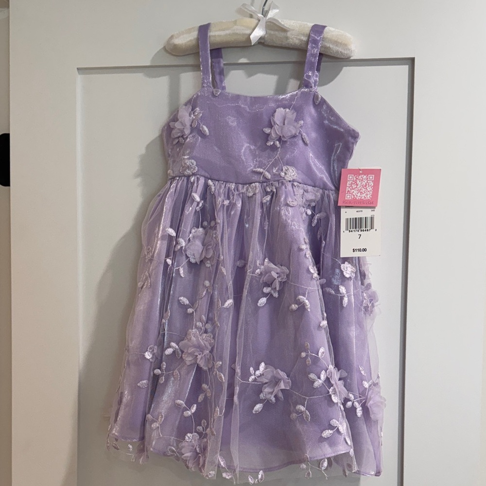 NWT Rare Editions Lavender Floral Appliqué Formal Dress
